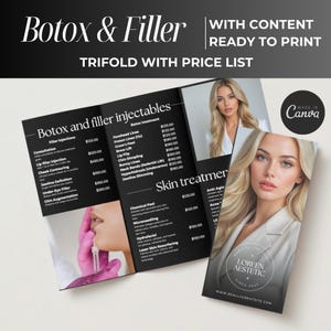 Botox and filler trifold brochure, Minimalist Trifold Brochure, Aesthetic Trifold Brochure, Skincare Brochure Template, Price List med spa