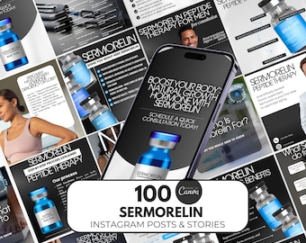 Sermorelin Peptide Instagram post, Sermorelin canva template, peptide marketing template for social media, Peptide Therapy Canva template
