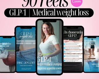 90 Reels For Weight Loss Clinics | GLP-1 Instagram Reel, Medical Weight Loss | Semaglutide Tirzepatide Social Media post | peptide therapy