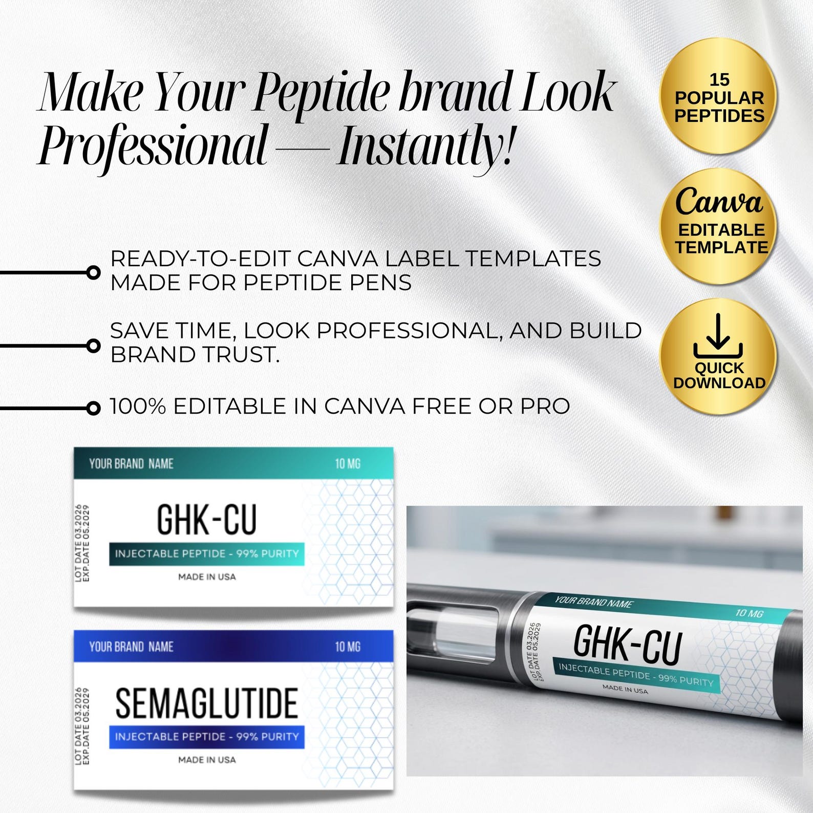 Peptide Pen Label Template, Peptide Pen Printable Label Design, Peptide ...