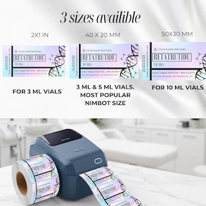 Peptide Label Template, retatrutide Printable Label for Peptide Therapy Canva, peptide vial label , peptide marketing, nimbot template canva
