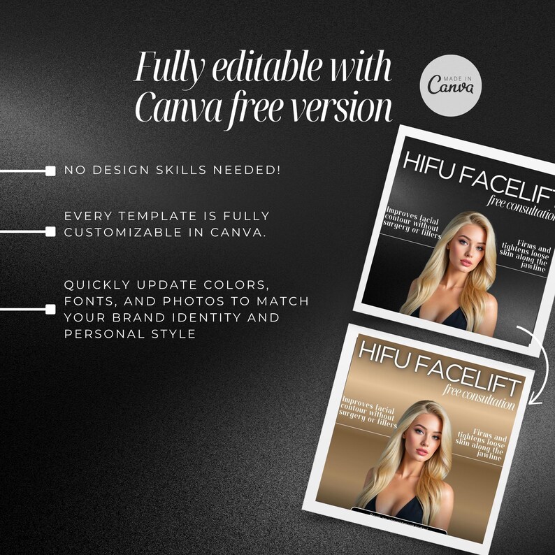 HIFU Instagram Templates for Esthetician, hifu facelift instagram post, High-Intensity Focused Ultrasound Facial Treatment, HIFU canva