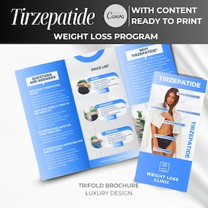 Tirzepatide Weight Loss flyer template, Tirzepatide trifold brochure canva template, Weight Loss program, Tirzepatide flyer marketing