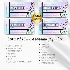 Peptide Label Template, retatrutide Printable Label for Peptide Therapy Canva, peptide vial label , peptide marketing, nimbot template canva