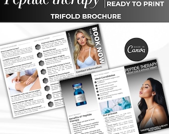 Peptide Therapy trifold Brochure,  Weight Loss Trifold Canva template, peptide therapy flyer, peptide canva template, peptide brochure