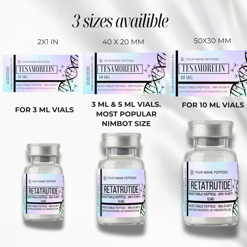 Peptide Label Template, retatrutide Printable Label for Peptide Therapy Canva, peptide vial label , peptide marketing, nimbot template canva