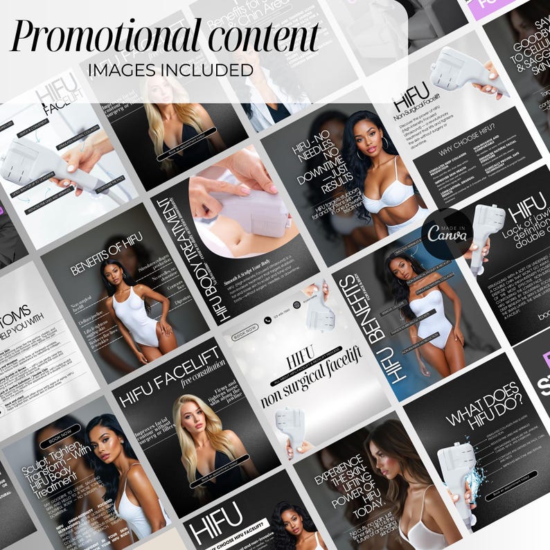 HIFU Instagram Templates for Esthetician, hifu facelift instagram post, High-Intensity Focused Ultrasound Facial Treatment, HIFU canva