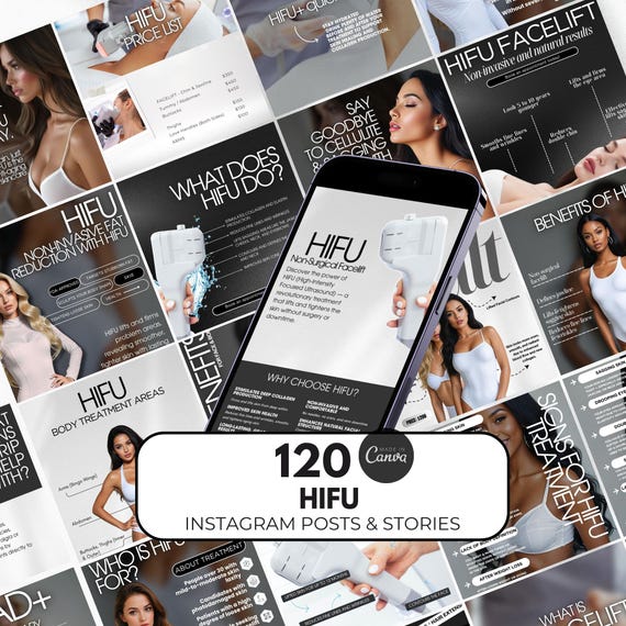 HIFU Instagram Templates for Esthetician, hifu facelift instagram post, High-Intensity Focused Ultrasound Facial Treatment, HIFU canva