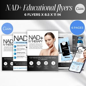 NAD+ flyers, IV Therapy flyers, iv infusion Educational Flyers, iv Therapy Marketing, iv Infusion flyers, nad brochure canva, peptide