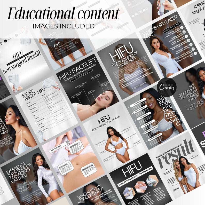 HIFU Instagram Templates for Esthetician, hifu facelift instagram post, High-Intensity Focused Ultrasound Facial Treatment, HIFU canva