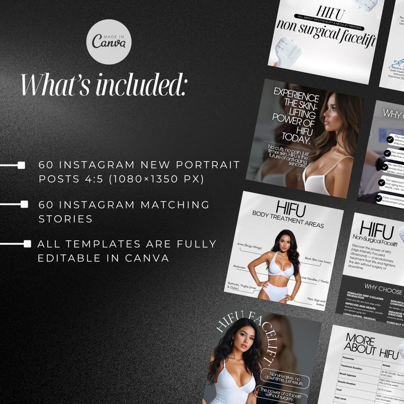 HIFU Instagram Templates for Esthetician, hifu facelift instagram post, High-Intensity Focused Ultrasound Facial Treatment, HIFU canva