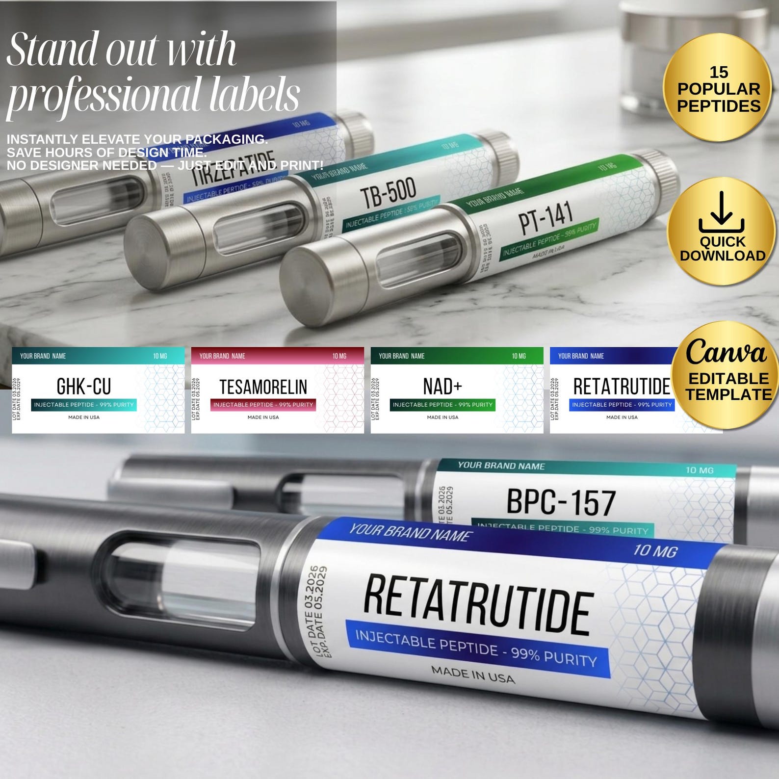 Peptide Pen Label Template, Peptide Pen Printable Label Design, Peptide ...