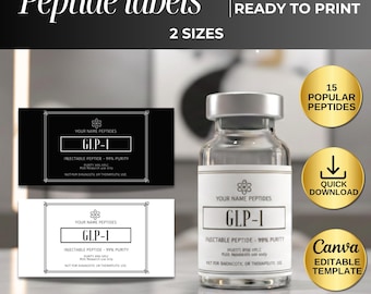 Peptide Label Template, Printable Label, Peptide Therapy Canva template, Editable Label , canva Label Template, peptide marketing, glp-1