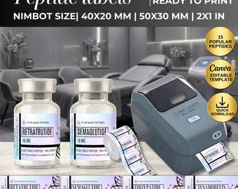 Peptide Label Template, retatrutide Printable Label for Peptide Therapy Canva, peptide vial label , peptide marketing, nimbot template canva