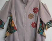 Art to Wear Cold Shoulder Tunic Top, Lagenlook Top, Upcycled, Reworked Shirt, Unique, Boho Top, Romantic, Size Med.