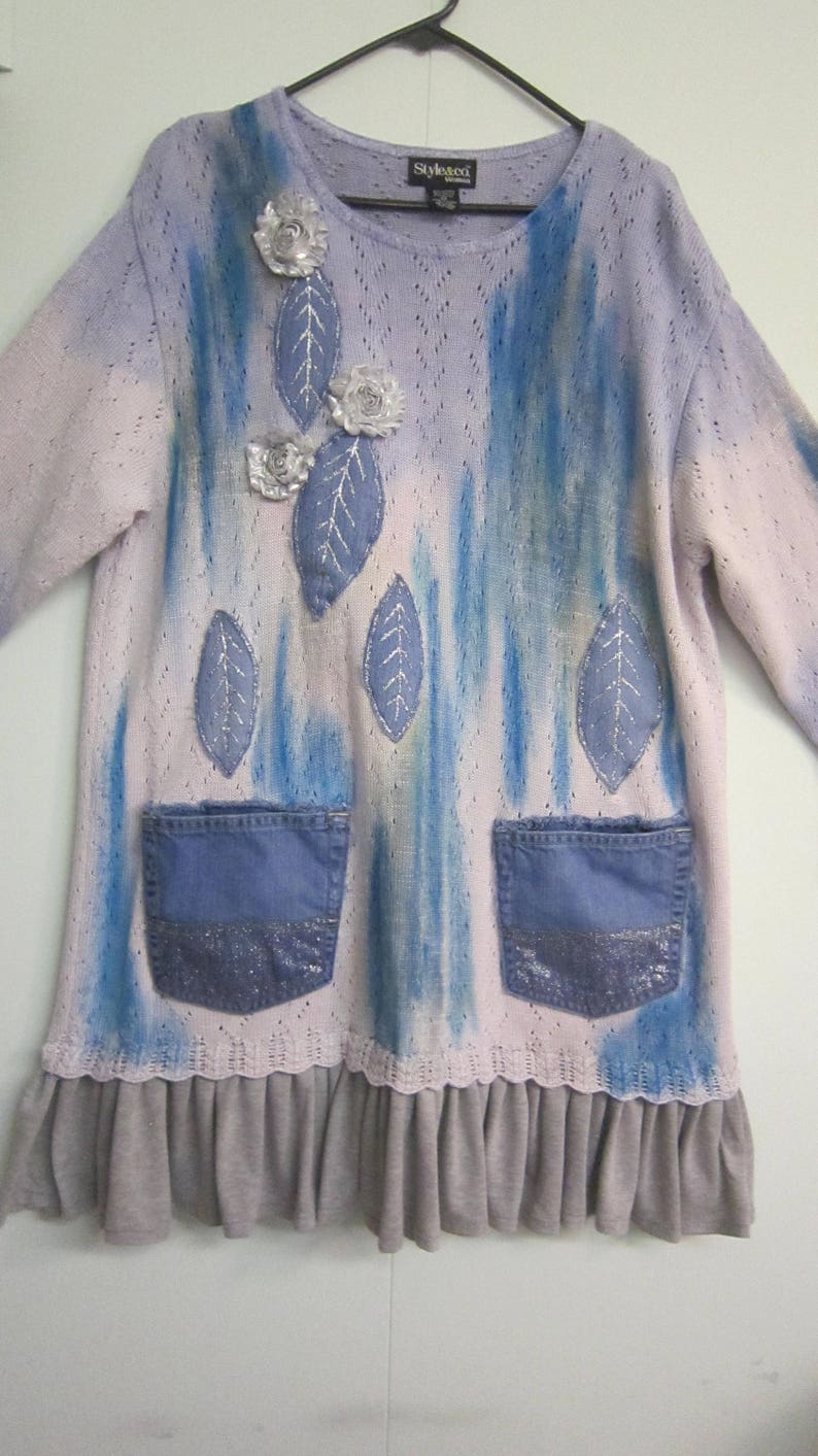 Art to Wear Sweater Tunic Top Embellished Top Upcycled | Etsy