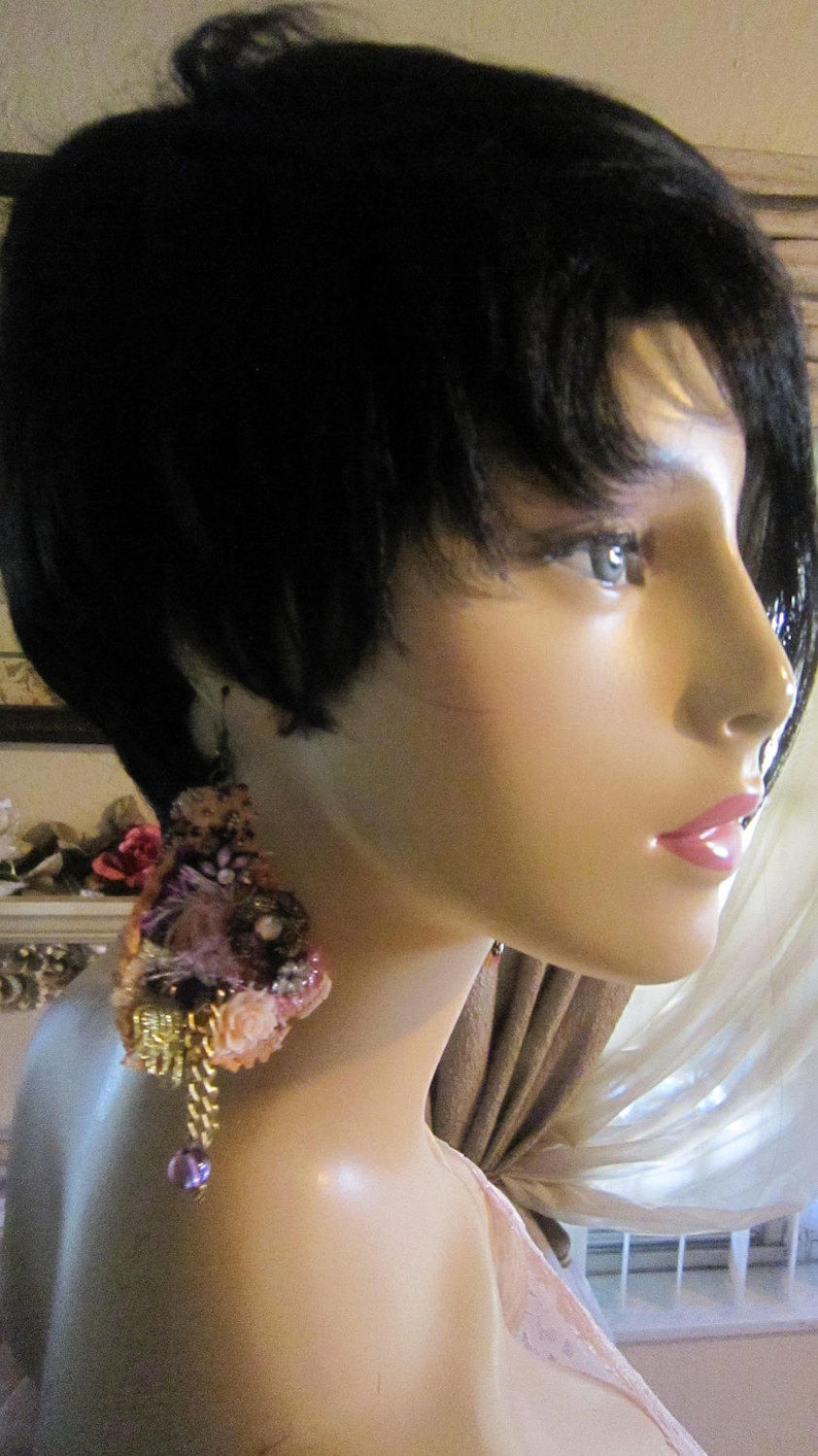 Gypsy Bohemian Romantic. Peach Lace Earrings Bohemian girl Shabby Chic Tattered