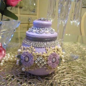 Lavender Shabby Chic Trinket Jar, Pill Jar, Stash Jar.