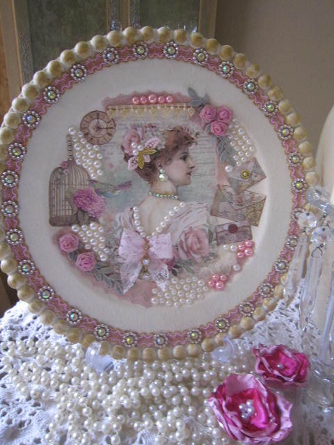 Shabby Chic Decor Plate, Romantic Theme, Girl Theme, Collage Home Decor