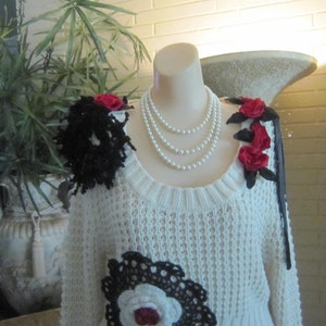 Art to Wear, Shabby Chic, Boho, Crochet Sweater,  Fantasy, Fairy ,  Romantic.