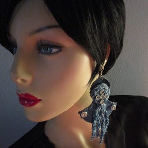Denim Unique Earrings, Boho Earrings,  Large Earrings, Urban earrings, Fringe Earrings, Bold Earrings, Statement Earrings.