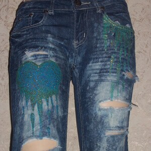BLEEDING HEART Hand Painted Bleach Distressed JEANS. - Etsy