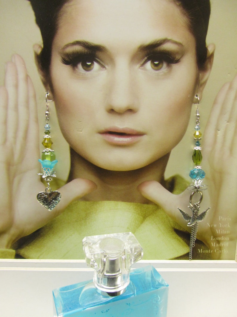 TURQUOISE and LIME Asymmetrical Mismatch Dangle EARRINGS image 3