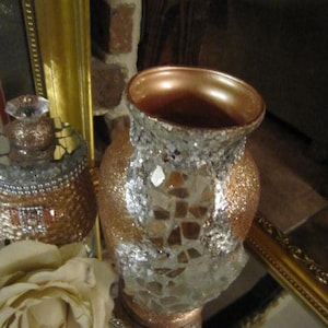 Glam Rose Gold Vase, Fire Glass Mosaic, Decorative Bling Vase,  Glam Bling Decor, Glitter Vase.