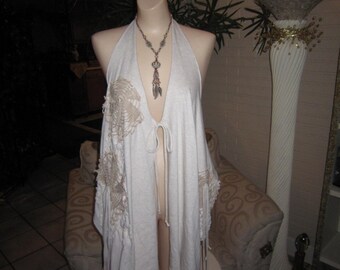 Upcycled Halter Vest: Crochet Lace Bohemian Top