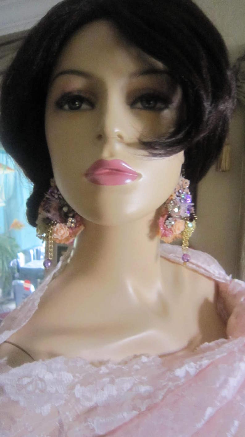 Gypsy Bohemian Romantic. Peach Lace Earrings Bohemian girl Shabby Chic Tattered