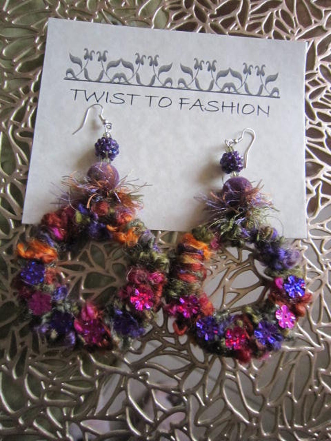 Hoops Earrings, Boho YARN Earrings, Romantic, Glam Multi Color Earrings