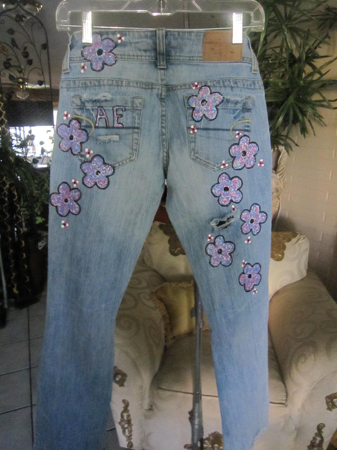 Bohemian Girl Hippie Peace Love Painted Jeans Shabby Chic - Etsy