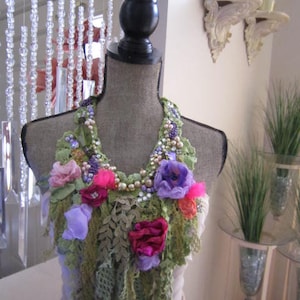 Tattered Jabot Necklace, Shabby Chic, Statement Necklace, Scarf Necklace.