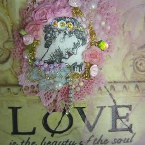 Mixed Media Brooch, LADY Brooch, Romantic LADY, Artsy Brooch, Large Lady Portrait, Art to Wear,