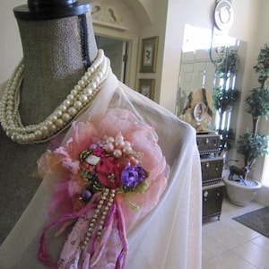 Peach and Pink Beaded Brooch, Wearable Art,
