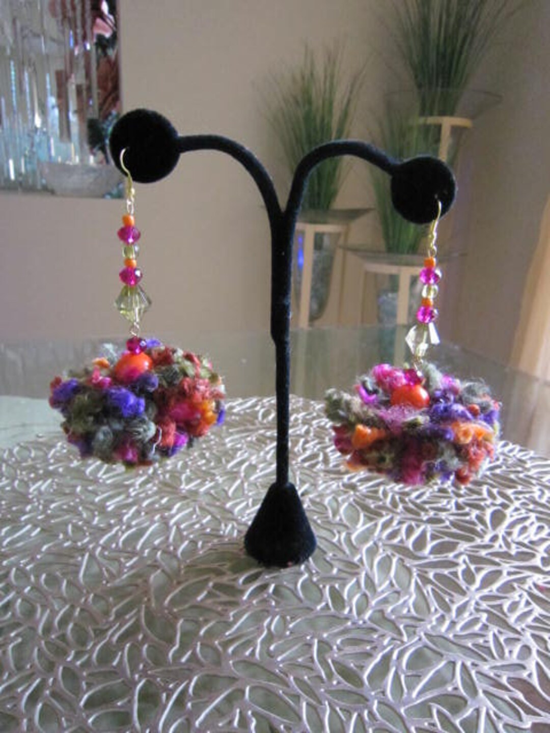 Pom Poms Earrings Boho YARN Earrings Romantic Glam Multi Etsy