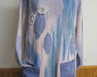 Art to Wear Sweater Tunic Top, Embellished Top, Upcycled, Reworked Top,  Unique, Boho Top, Romantic,  Plus Size.