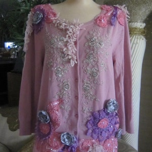 Art to Wear Sweater, Beaded Embroidered, Shabby Chic, Boho,  Fantasy, Unique , Romantic.