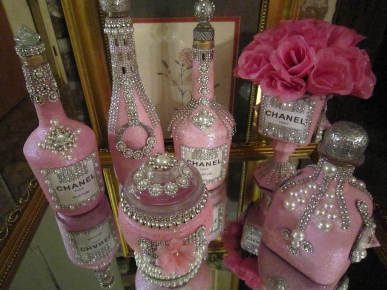 Glam Pink Bottle Decorative Bling Bottle Glam Bling Decor Etsy