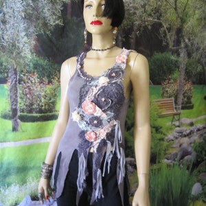 Shabby Boho Tank Top, Fairy Top, Reconstructed, Upcycled Top, Lace Top, Size Small.