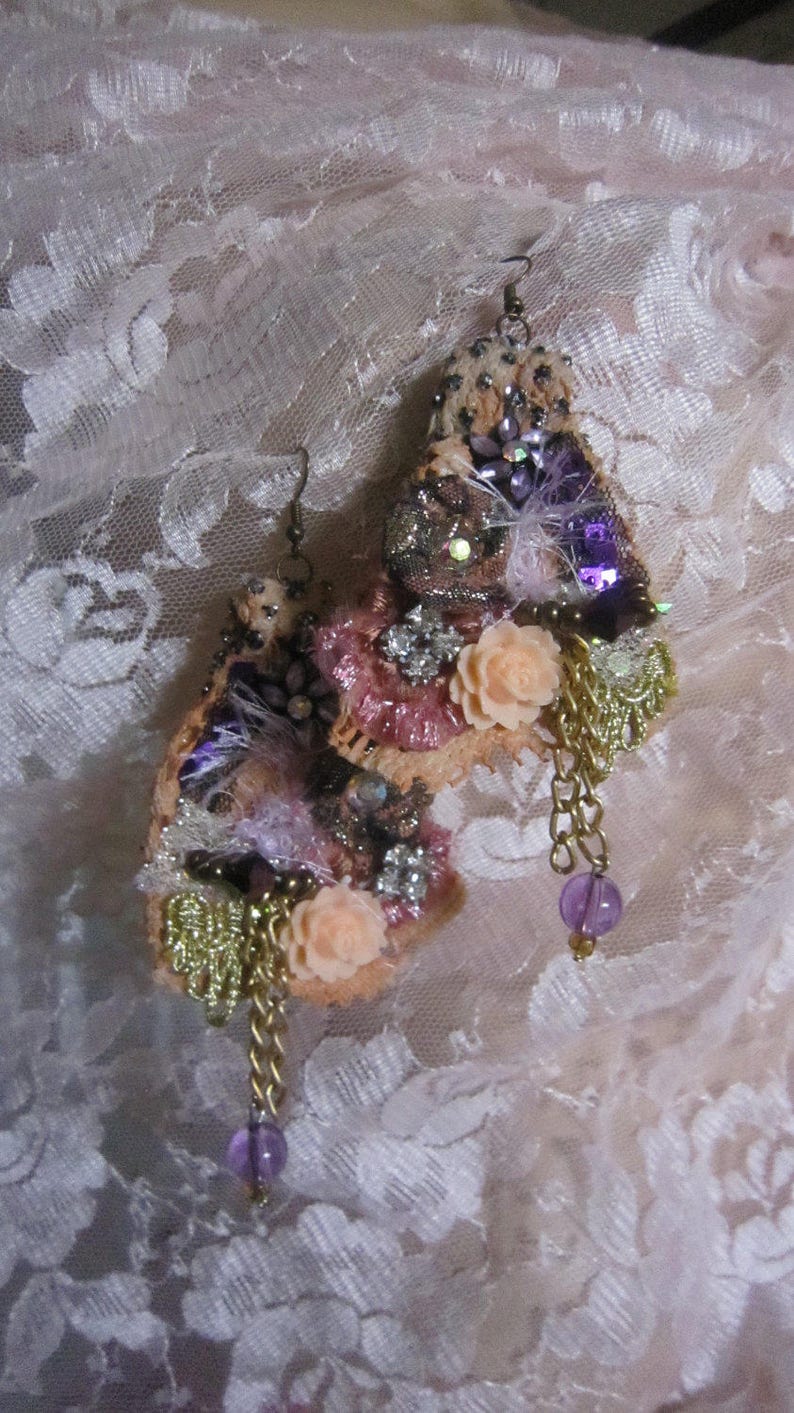 Gypsy Bohemian Romantic. Peach Lace Earrings Bohemian girl Shabby Chic Tattered