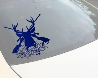 Female, Women, Girl, Deer, Hunting, Flowers themed Car Decal for Windows, Gas Tank, Laptop, Water Bottle