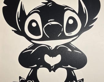 Adhesivo para coche con diseño de Stitch y corazón para ventanas, depósito de gasolina, portátil o botella de agua.