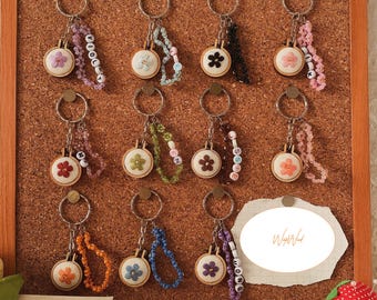 Personalized Embroidered Keychains,Custom Hand Embroidered Keychain, Flower Embroidered Keychain, Personalized Name Embroidered Keychain