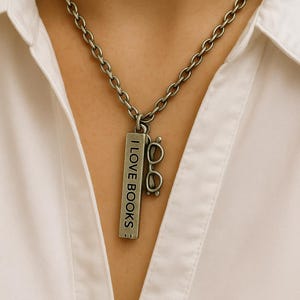 Book lover charm necklace