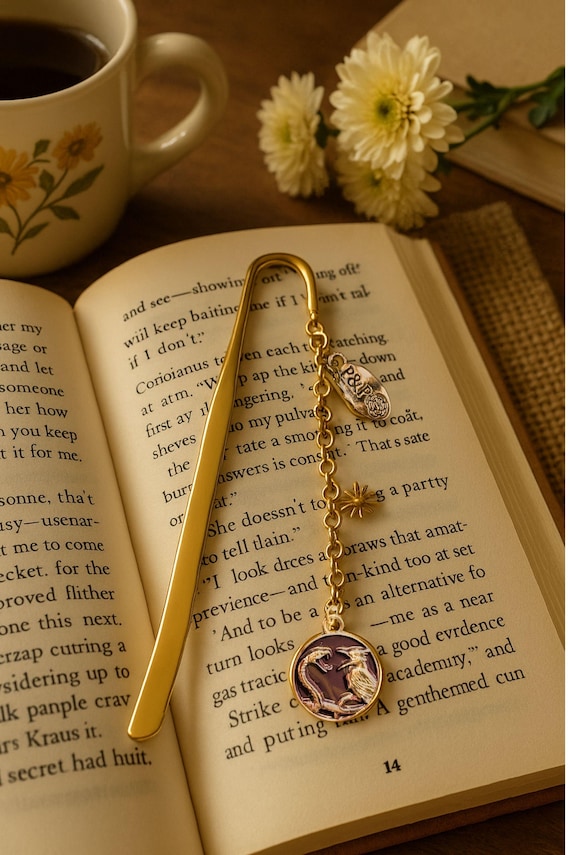 Sunrise on the Reaping Gold Bookmark Hook | Hunger Games Inspired Bird & Snake Charm | Book Lover Gift