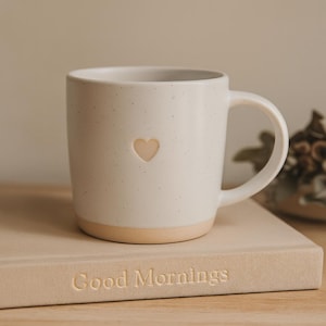 Minimalist Heart Mug | Small Cozy Speckled Ceramic Coffee Cup | Rustic Farmhouse Tea Mug | Neutral Modern Kitchenware