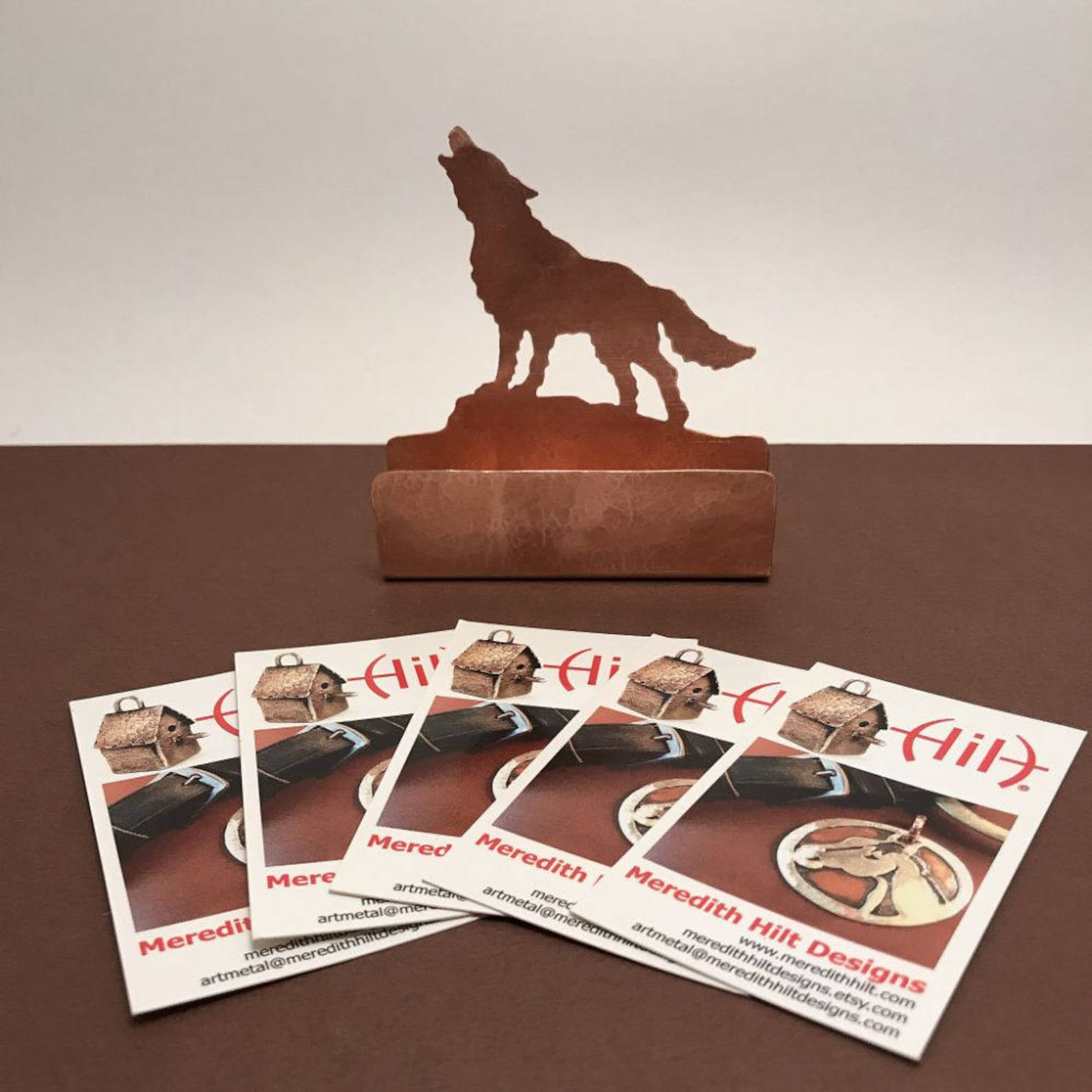 Wolf Business Card Holder Copper Desk Accessory Howling Wolf Etsy