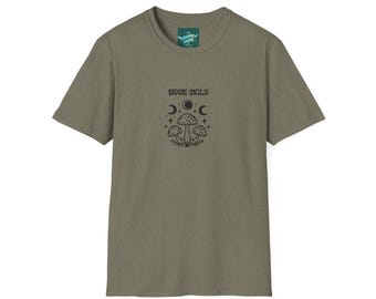 Moon Child Mushroom T-Shirt, Hippie Graphic Tee, Boho Plant Lover Shirt, Celestial Nature Top, Lunar Phase Clothing