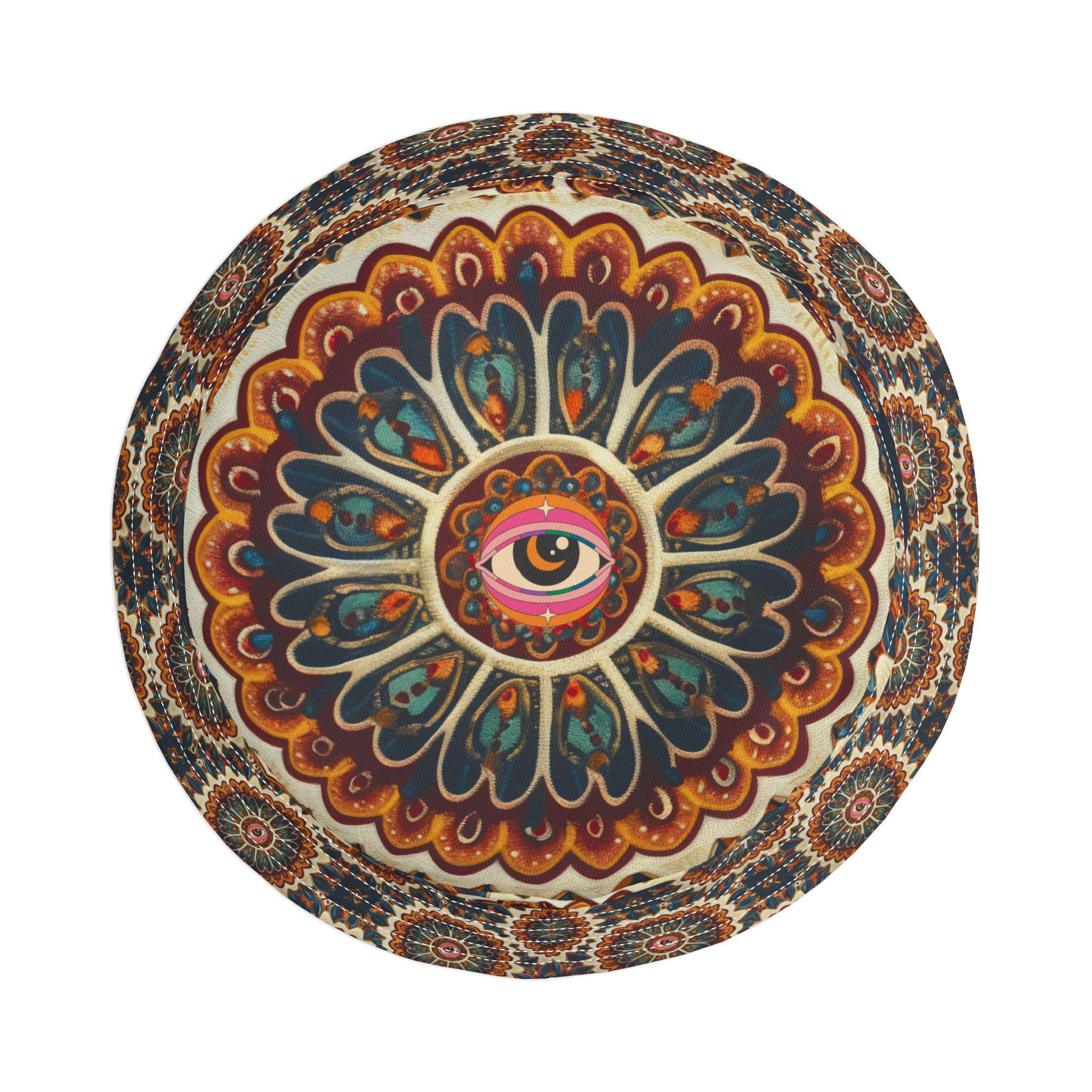 Trippy Eye Mandala Bucket Hat - Unique Psychedelic Headwear, Festival Fashion Accessory, Hippie Style Cap, Boho Sun Protection, Beach
